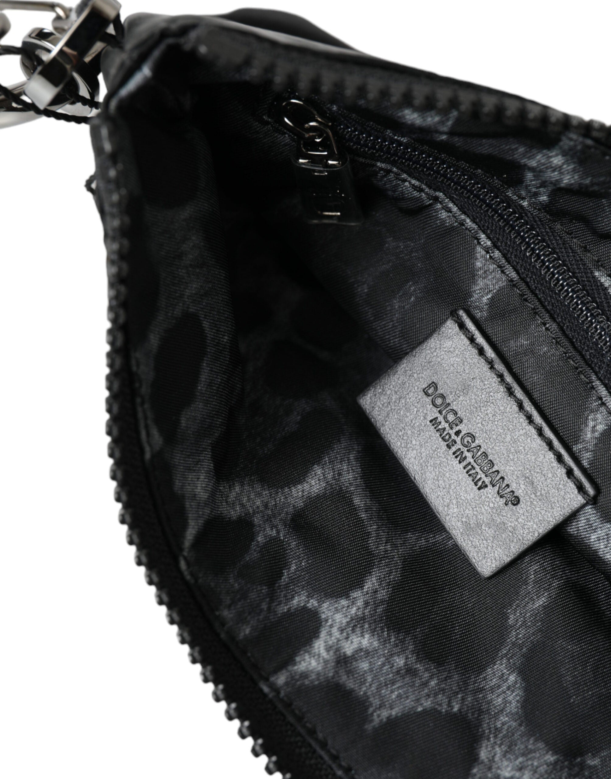Dolce & Gabbana Black Nylon Logo Plaque Keychain Bag Clutch